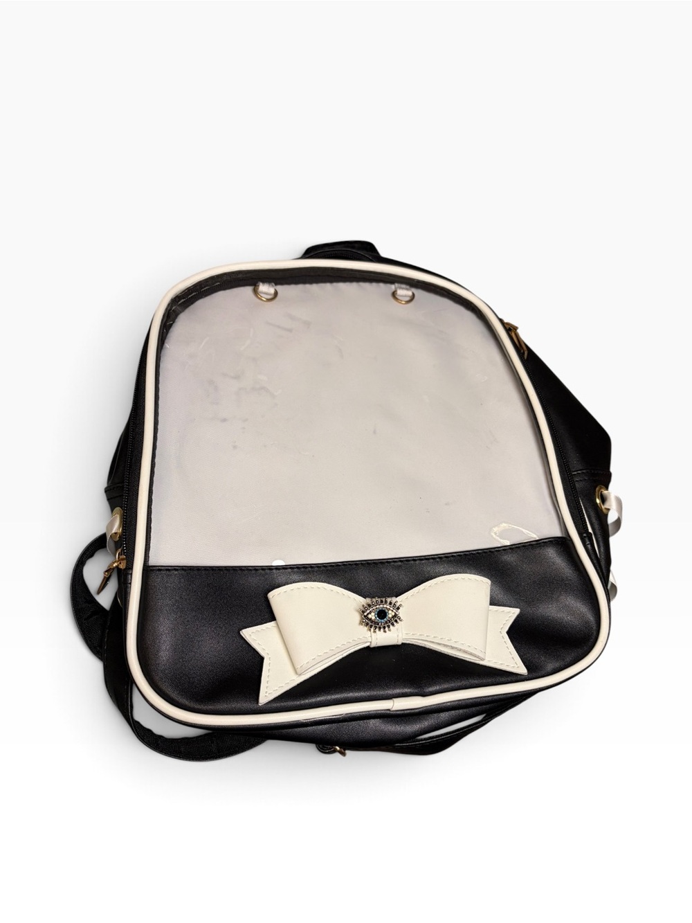 Black & White Bow Accent Backpack Display Ita Bag Clear Front Window Pin Collect